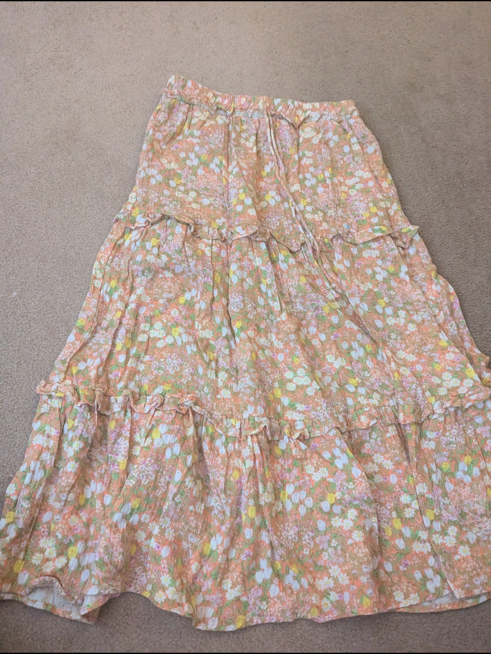 Ces Femme Peach Floral Tiered Maxi Skirt